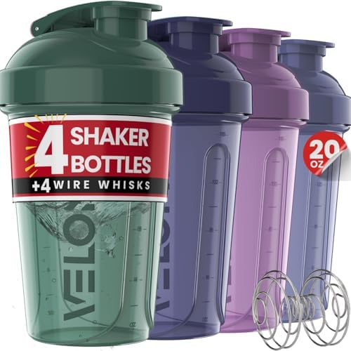 VELOMIX 4 Pack 20oz Protein Shaker Bottle for Protein Mixes, Blue Mirage by VELOMIX