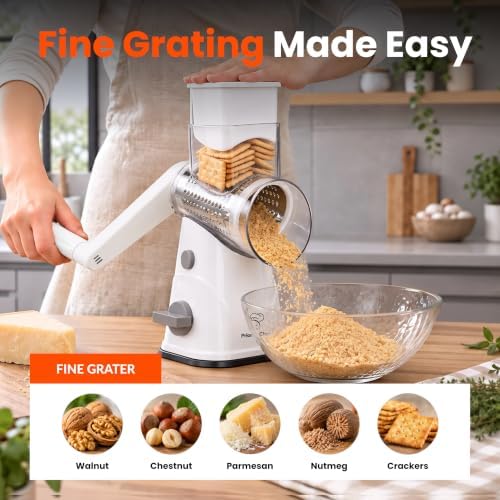 Rotary Cheese Grater Hand Crank, Cheese Shredder with Upgraded Suction Base