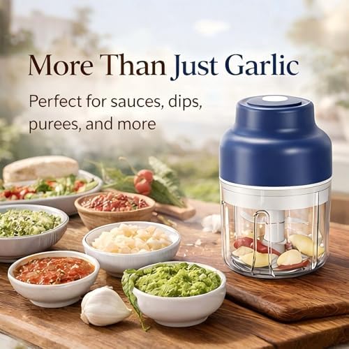 Electric Garlic Chopper Mini, Cordless Mini Food Chopper With 6 Blades, 320ml Small Garlic Grinder For Onion Chili Ginger, Rechargeable Kitchen Gadget (2, Blue) - Image 6