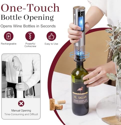 7-in-1 Electric Wine Opener & Aerator Set, Rechargeable Automatic Corkscrew, Wine Aerator, Vacuum Stoppers, Dispenser, Foil Cutter, Gift for Wine Lovers, Housewarming, Birthday, Wedding or Anniversary
