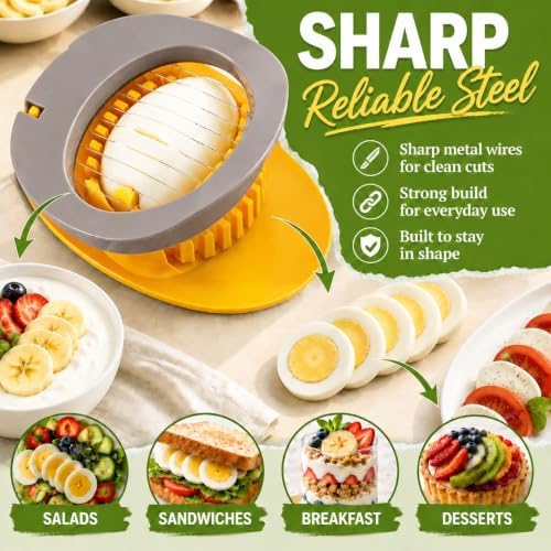 NOVANO Hard Boiled Egg Slicer with Stainless Steel Wires, Egg Salad Maker, Practical Kitchen Gadget, Multi Purpose Cutter for Eggs, Avocado, Strawberry, Kiwi Fruit - Image 4