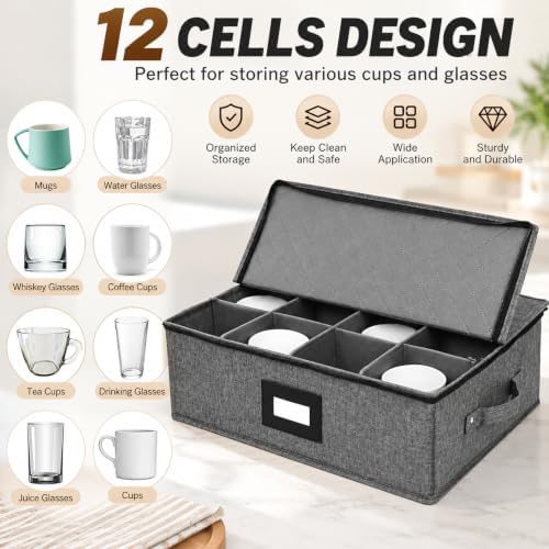 Mug Storage Box with Dividers, China Cup Storage Containers For Tea Cups