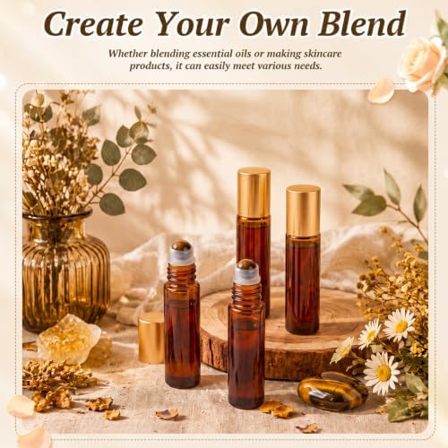 20 Pack Glass Roller Bottles for Essential Oils, 10ml, Gold, Tiger's Eye - Image 6