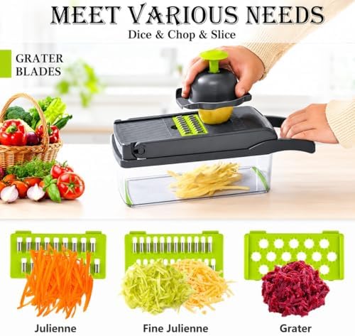 14 in 1 Food Chopper with Container - Vegetable Chopper Dicer Onion Chopper, French Fry Cutter, Mandolin Vegetable Slicer Potato Slicer, Multifunctional Veggie Chopper & Cheese Grater for Kitchen - Image 2