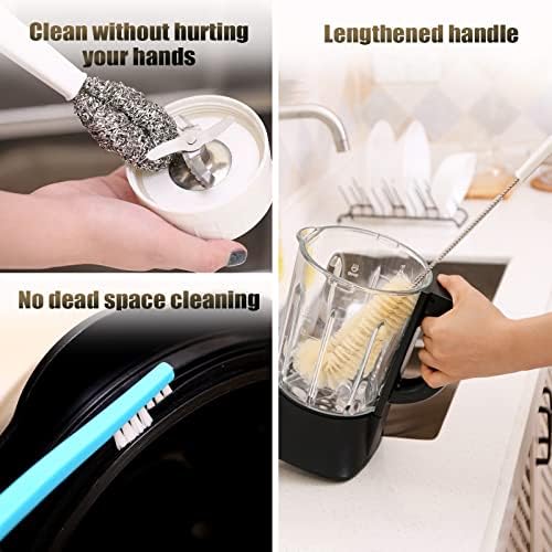 Portable Blender Cleaning Brush Set of 4, Long Handle Bottle Cleaning Brushes with Hanging Holes for Water Bottles, Blender Cups, Lids, Edges and Kitchen Cleanup