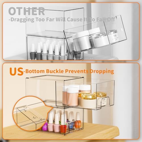 4 Pack Clear Stackable Storage Drawers,4.4'' Tall Acrylic Drawers