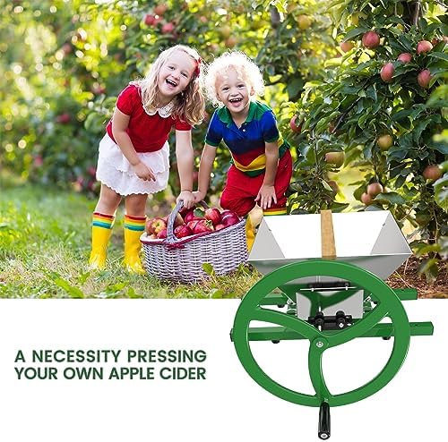 Fruit and Apple Crusher – 7L Stainless Steel Manual Grinder with Large Flywheel Handle, Easy-to-Use Fruit Pulper for Juice, Wine, and Cider Pressing