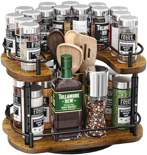 Lazy Susan Spice Rack Organizer for Cabinet, Wood, Vintage, 12 in