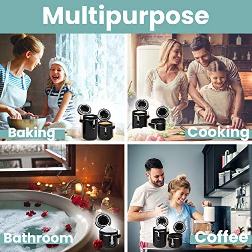 4-Piece Ceramic Kitchen Canisters Set, Airtight Containers with Wooden Spoons Reusable Chalk Labels and Marker for Sugar, Coffee, Flour, Tea (Black)