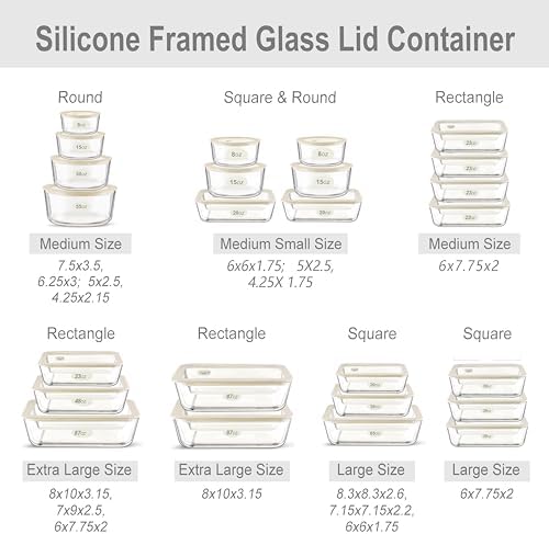 Glass Food Container Set with Glass Lid, 4 Pack, Food Storage Containers Set, Airtight, LeakProof, 100% Plastic Free, Meal Prep Containers (White Color)