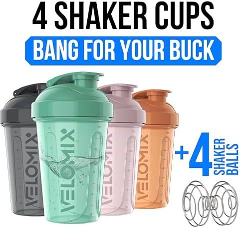 VELOMIX 4 Pack 20oz Protein Shaker Bottle for Protein Mixes, Mint Drift - Image 2