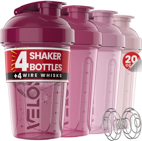 VELOMIX 4 Pack 20oz Protein Shaker Bottle for Protein Mixes, Berry Blend by VELOMIX