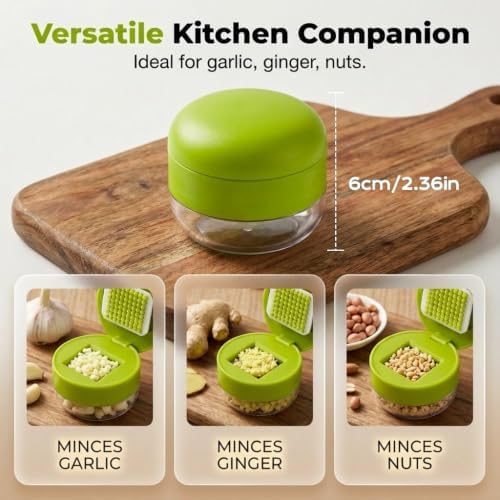 Manual Garlic Masher, Stainless Steel Blade Garlic Mincer Crusher with Peeler and Cleaning Brush, Hand-Press Garlic Chopper Grater for Ginger, Nut, Herb (1PCS)