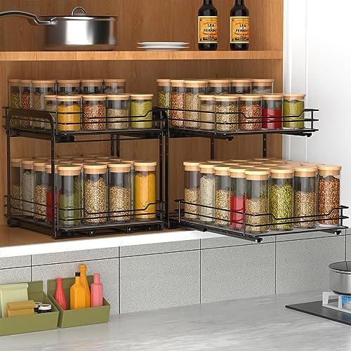 2-Tier Spice Rack, Pull Out Cabinet Organizer Spice Racks Height Adjustable Heavy Duty Metal Basket for Inside Cabinets & Pantry Closet(9.5''Wx10.5''Dx9.5''H)