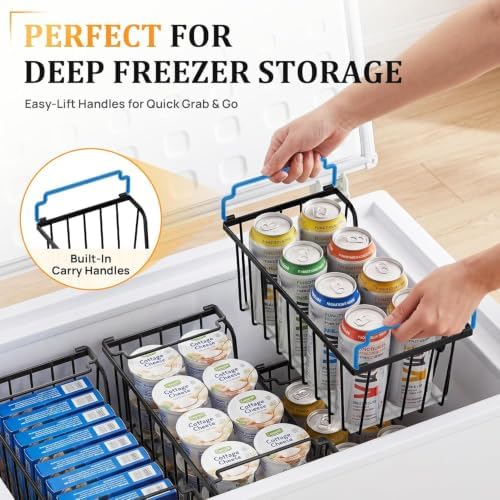 Stackable Storage Bins 4 Pcs Wire Baskets Freezer Organizer, Black