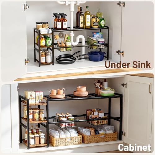 Expandable Under Sink Cabinet Organizer Rack and Storage Shelf