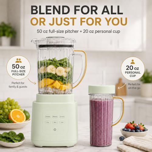Power Exact Countertop Blender System, 700W Motor, 50oz Tritan Jar, 20oz To-Go Cup, 4 Presets, 3 Speeds PrecisionSense Technology (Green) - Image 3