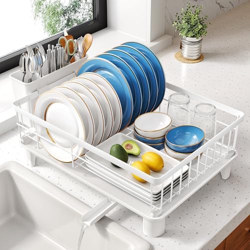Dish Drying Rack for Small Kitchen Counter, 11" W x 15" L, White