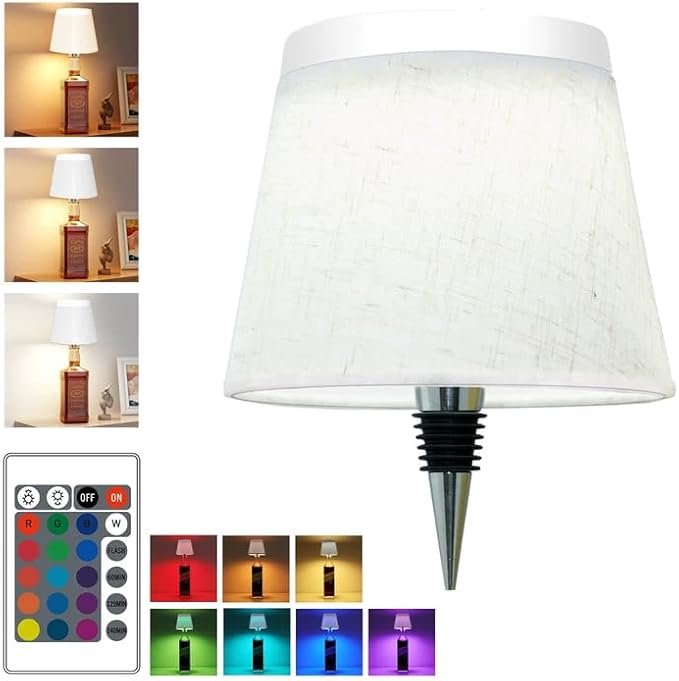 Wireless Bottle Lamp,Small Bedside Table Lamp,RGB LED Bottle Light with Remote Dimmable(RGB White, 1pc)
