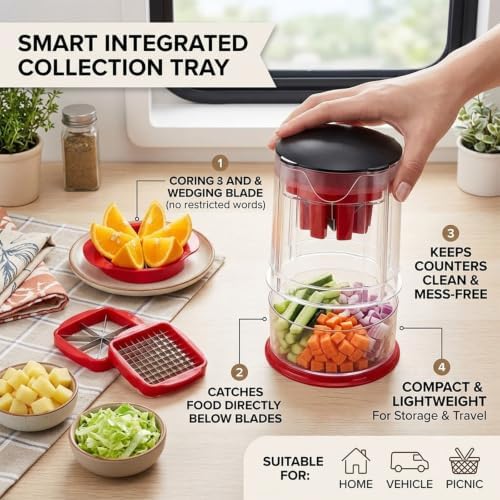 Multi-Functional Vegetable & Fruit Chopper, French Fry Cutter, Slicer & Corer,Professional Home Style Onion Chopper, Vegetable Dicer Manual with 420 Stainless Steel Blades (2Pc) - Image 7