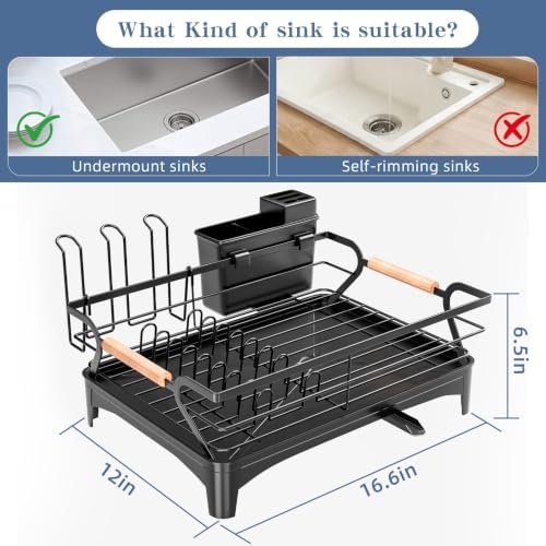 Dish Drying Rack,Space Saving Dish Drainer for Kitchen Counter & Sink,Black