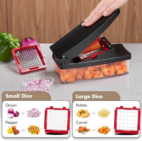Vegetable Chopper, Onion Chopper Pro Food Chopper, Kitchen Vegetable Slicer Dicer Cutter Grater, Veggie Chopper with container for Salad Onion Potato Carrot (4 in 1, Red)