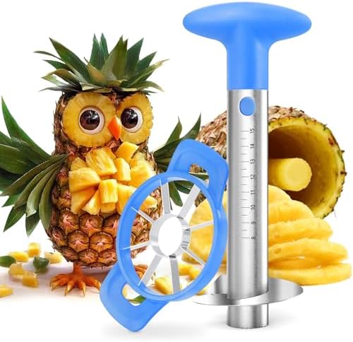 Pineapple Corer Cutter, Stainless Steel Fruit Pineapple Peeler Slicer [Upgraded, Reinforced, Thicker Blade], Pineapple Core Remover with Measure Mark, for Diced Pineapple Ring (Blue)
