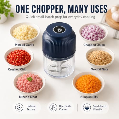 Cordless Electric Garlic Chopper, 400ml Mini Food Processor (2*White) - Image 3