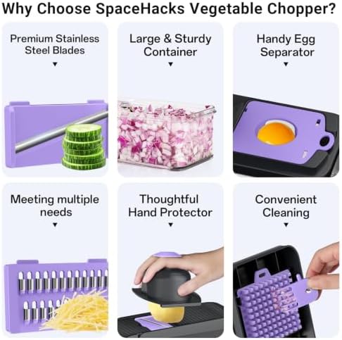 12-in-1 Vegetable Chopper with 7 Blades, Food Veggie Cutter, Purple