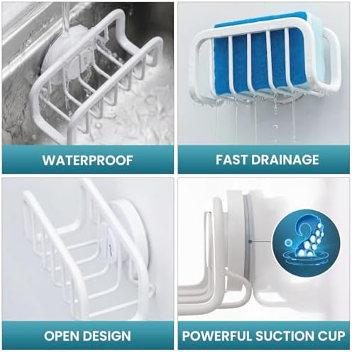 Rustproof Sponge Holder for Kitchen Sink with Suction Cup-White