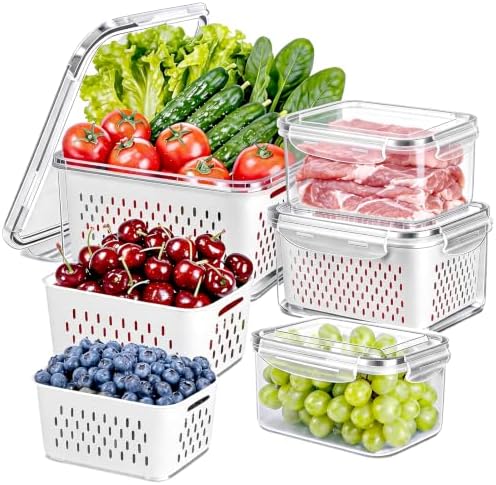 8 Pieces Fruit Storage Container for Fridge with Removable Colander