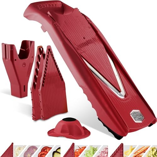 Börner Mandoline Slicer V5 (Starter Set) • Vegetable V-Slicer for Slices, Sticks & Dices in Various Sizes • With Stainless Steel V-Blade • Adjustable Kitchen Slicer • Color: Red by B%C3%B6rner