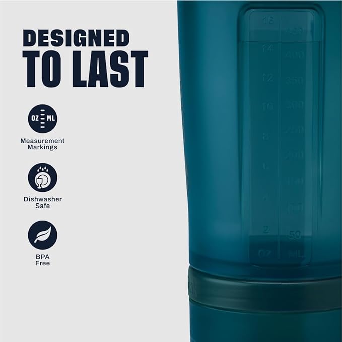 BlenderBottle Shaker Bottle with Pill Organizer and Storage for Protein Powder, Classic V2 ProStak System, 22-Ounce, Ocean Blue