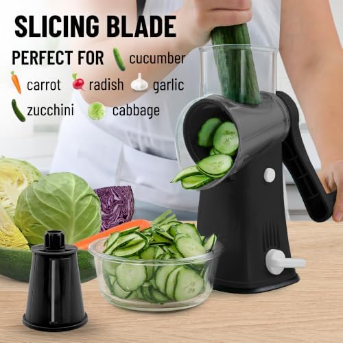 Rotary Cheese Grater Hand Crank, Vegetable Shredder - Black & Chrome