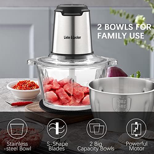 Liebe&Lecker Electric Food Chopper, 350W Food Processor with 2 Bowls - Image 4