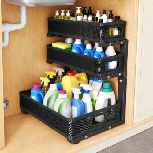 Three-Tier Under Sink Organizer Kitchen Bathroom, Mesh, 1 Pack