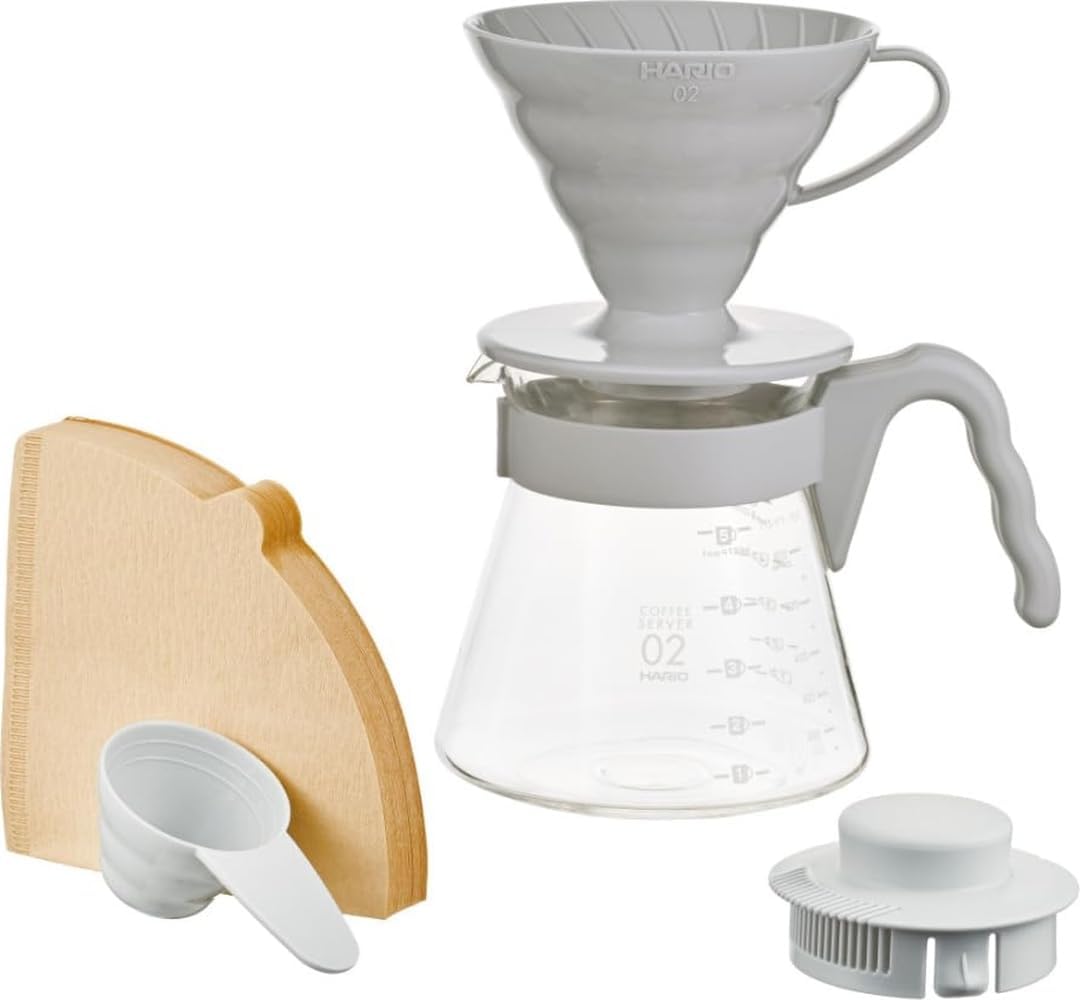 V60 Pour Over Coffee Starter Set, Size 02, Pale Grey