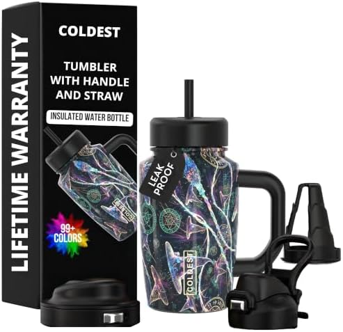 Coldest Tumbler with Handle & Coffee Lid - 100% Spill Proof Tumbler (3 Lids) - Stainless Steel Insulated Leakproof Tumblers for Women & Men - Cup Holder Friendly - 15 oz (Wizarding Skies) by Coldest