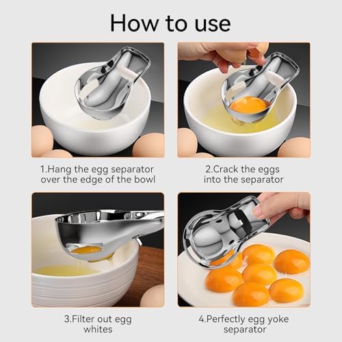 Egg Yolk Separator，Egg Separator for Raw Eggs,Food Grade Stainless Steel Egg Yolk White Separator, Kitchen Baking Gadgets - Image 6