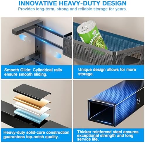 Under Sink Organizer,3-Tier Thickened Metal Pull out Cabinet OrganizerShelf