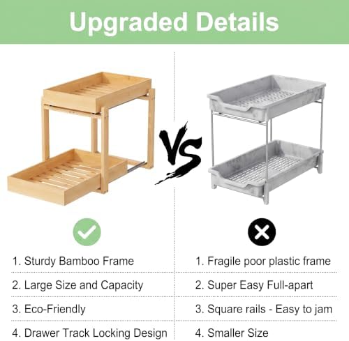 Bamboo Under Sink Organizer, 2 Pack Pull Out Cabinet Organizer