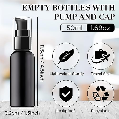 Travel Pump Bottles Set – 10 Pack 2oz (60ml) Empty Clear Plastic Pump Dispensers with Black Cap, Refillable Travel Size Toiletries Containers for Lotion, Cream, Shampoo & Essential Oil - Image 2