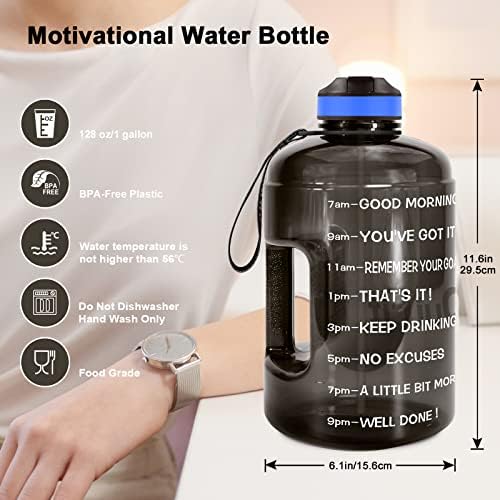 Motivational Gallon Water Bottle - with Straw & Time Marker BPA Free Large Reusable Sport Water Jug with Handle for Fitness Outdoor Enthusiasts Leak-Proof