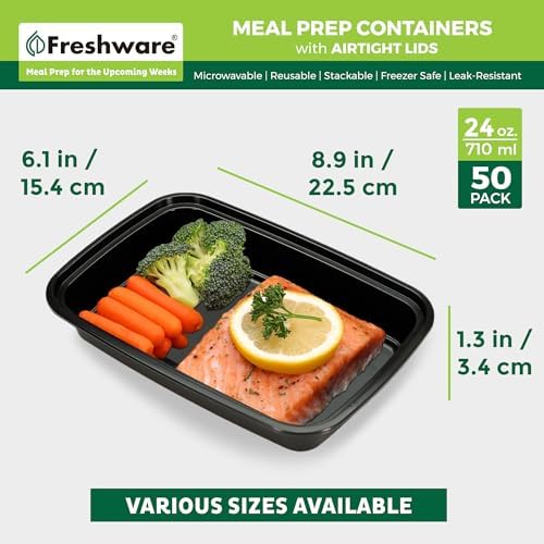 Meal Prep Containers [50 Pack] 24 oz Food Containers with Lids