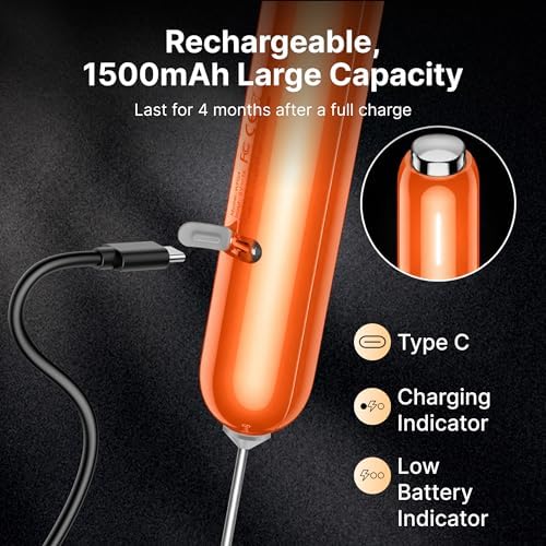 InstaWhisk Milk Frother with Variable Speed, Rechargeable Coffee Frother Wand with Detachable Double Whisk, Handheld Electric Stirrer for Latte, Cappuccino, Matcha, Almond Milk, Protein, Orange - Image 3