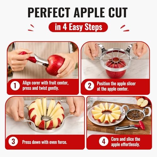 Heavy Duty 12-Blade Apple Slicer, Extra Large Stainless Steel Apple Cutter & Corer, Sharp, Easy to Use, Dishwasher Safe for Apples & Fruits
