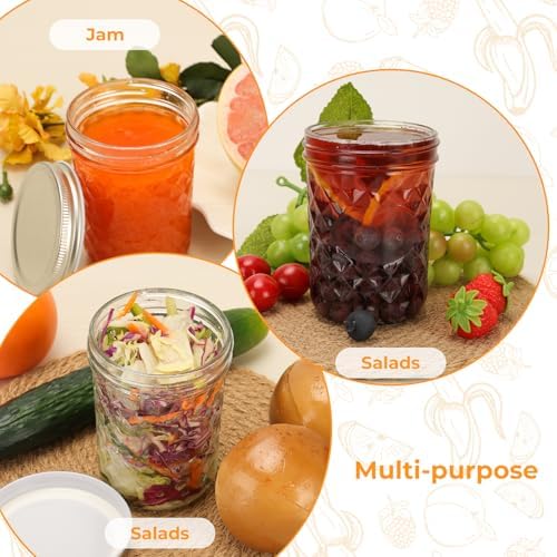 12 Pack16oz Wide Mouth Glass Mason Jars, Canning Jars with Airtight Lids
