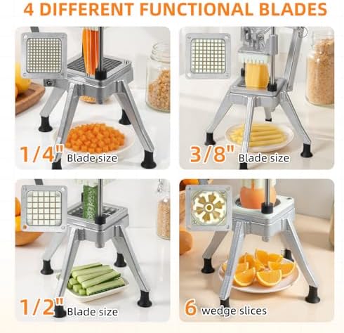 Commercial Vegetable Chopper, Heavy Duty Professional Fruit Dicer with 1/4" Replacement Blade, Stainless Steel French Fry Cutter, Fruit Slicer for Tomato Peppers Potato Mushroom