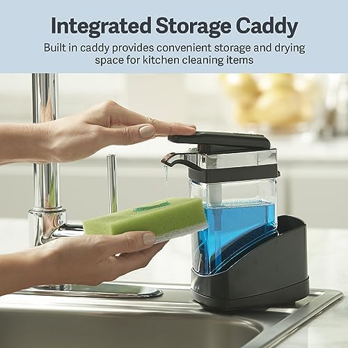 Sink Sider Solo Kitchen Soap Pump and Sponge Caddy, 2-in-1 Ergonomic Design, Easy to Refill and Clean, Efficient Size, Black