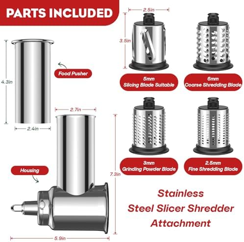Cheese Grater Attachment for KitchenAid Mixer, 4-Blade Shredder